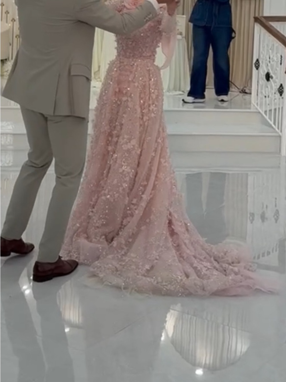 Teuta Matoshi Blush Pink 3D Floral Long Sleeve Gown - Picture 9 of 12